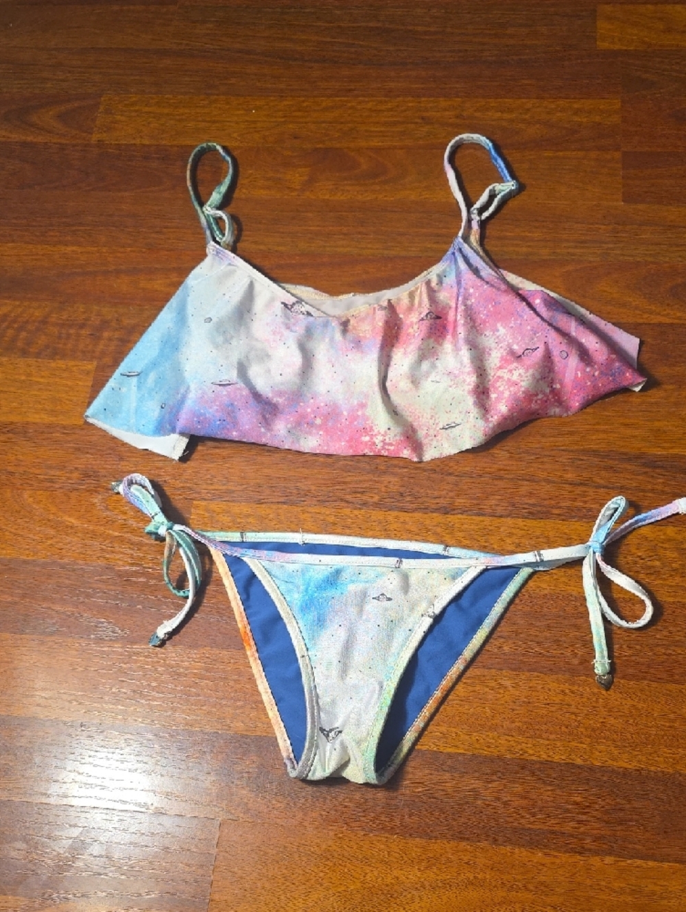 Wildfox Galaxy Print Bikini Set in Pink, Blue, Purple